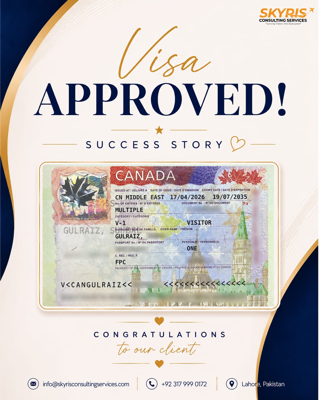 Canada visa approved success story for Gulraiz